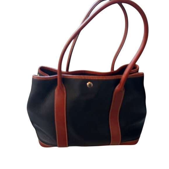 Dooney & Bourke Black & Brown Leather Pebbled Tote Bag With Double Handles - Picture 2 of 13